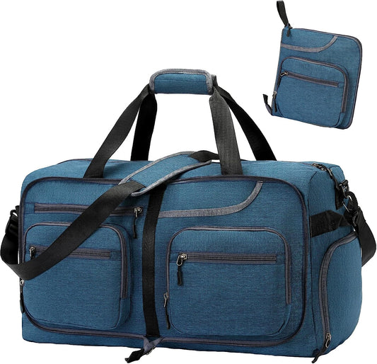 Travel Duffel Bag, 65L Foldable Travel Duffle Bag with Shoes Compartment and wet pocket, Waterproof & Tear Resistant
