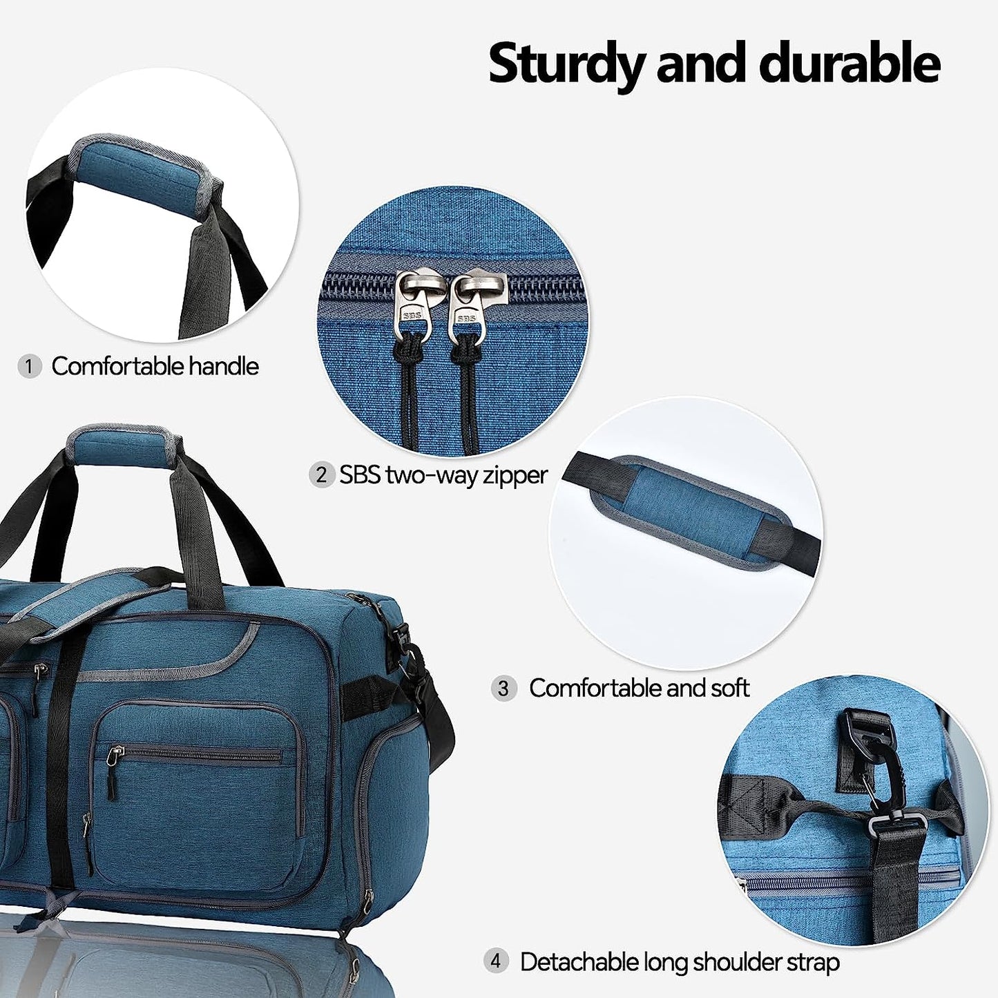 Travel Duffel Bag, 65L Foldable Travel Duffle Bag with Shoes Compartment and wet pocket, Waterproof & Tear Resistant