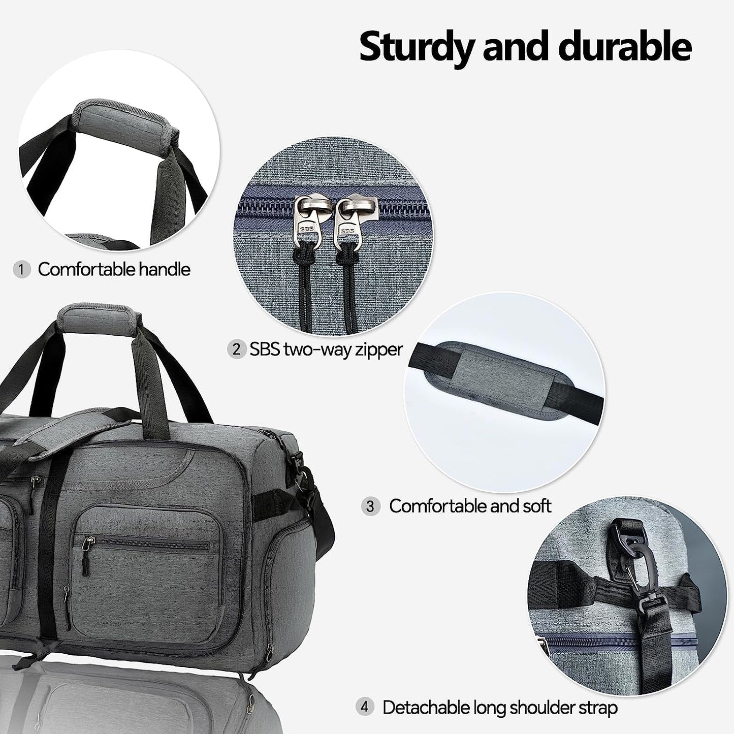 Travel Duffel Bag, 65L Foldable Travel Duffle Bag with Shoes Compartment and wet pocket, Waterproof & Tear Resistant