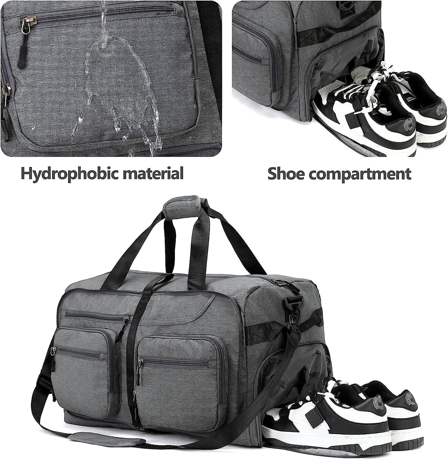 Travel Duffel Bag, 65L Foldable Travel Duffle Bag with Shoes Compartment and wet pocket, Waterproof & Tear Resistant